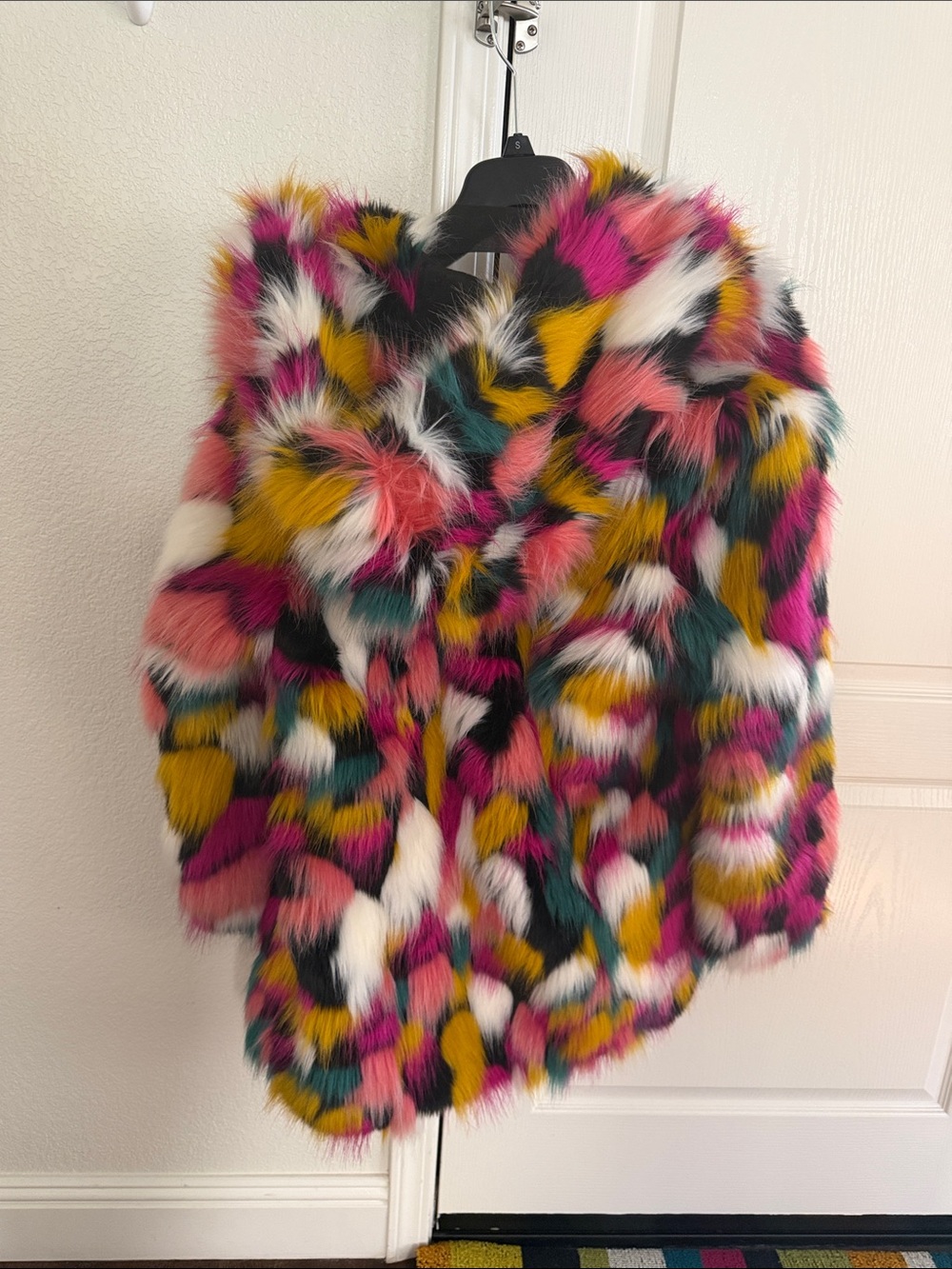 Multicolor Faux Fur Hooded Coat - Picture 4 of 9